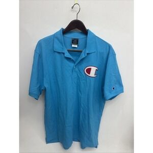 Vintage Champion Chenille C Blue Polo Short Sleeve size L SPOT